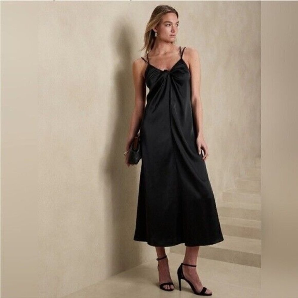 Banana Republic Front Twist-Front Maxi Slip Dress Mobwife  Black Size Medium